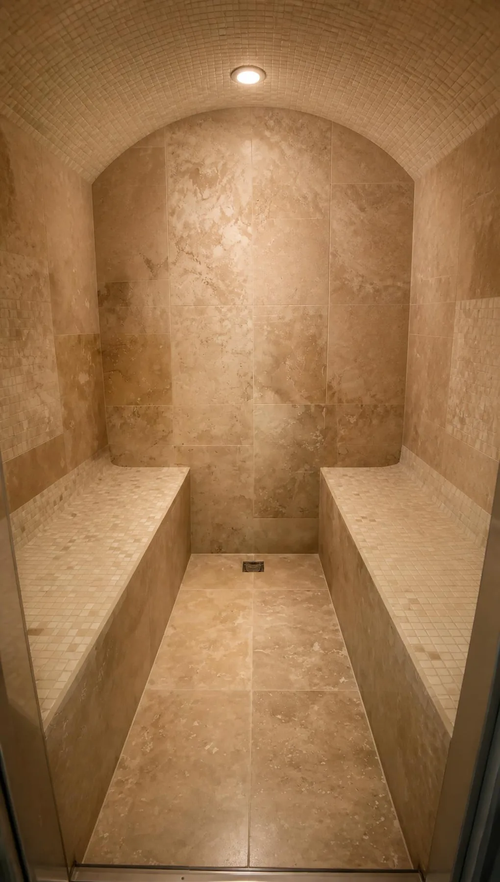 Hammam en travertin et mosaïque avec voûte réalisée par RSN 24 à Bergerac